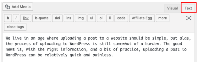 Text editor tab on wordpress