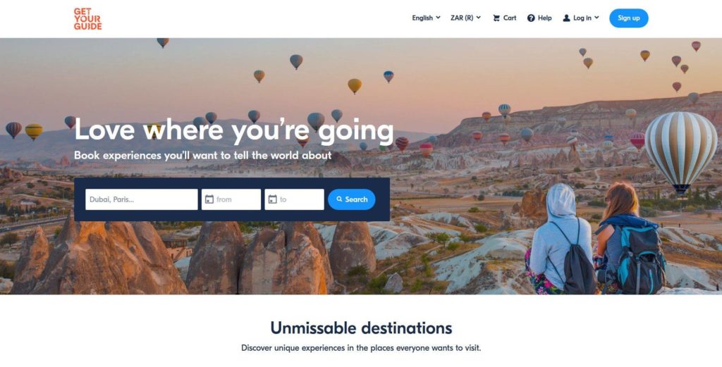 travel web design example