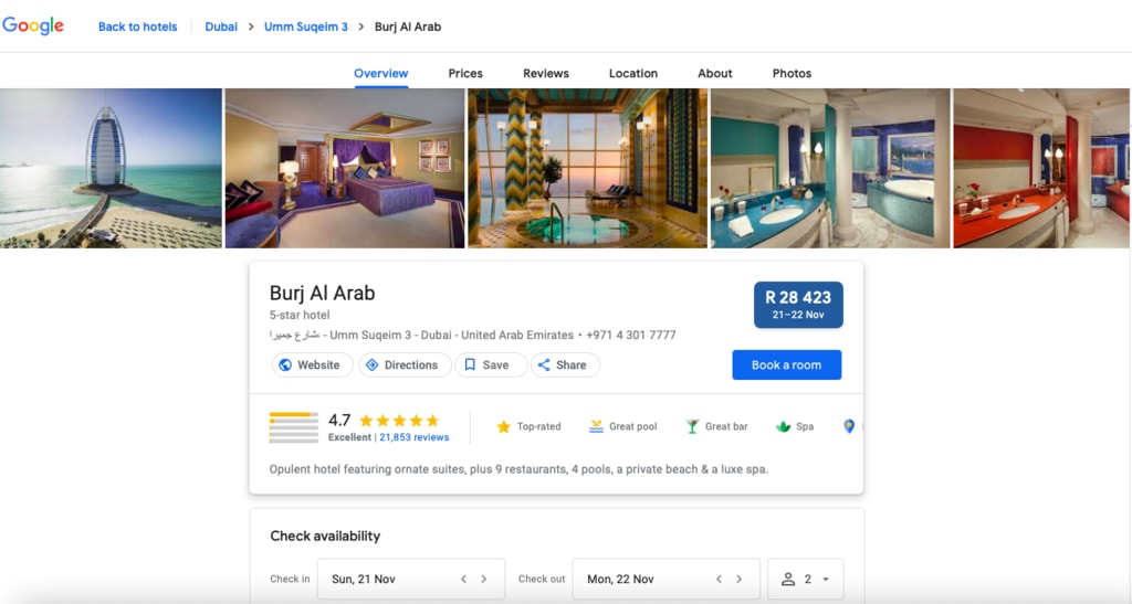 Burj Al Arab Google Hotel Ad