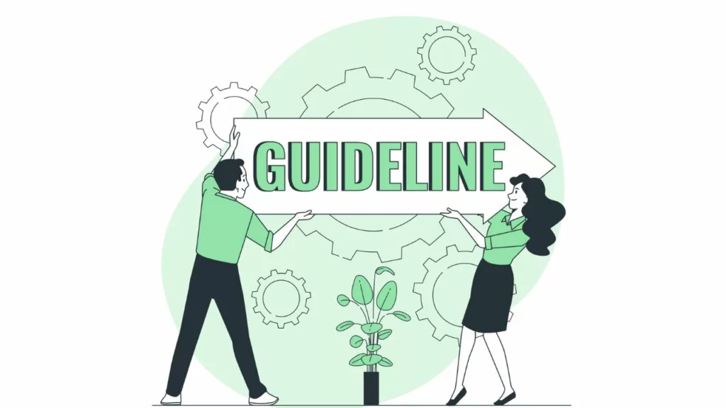 illustration of two people holding up a sign saying Guideline