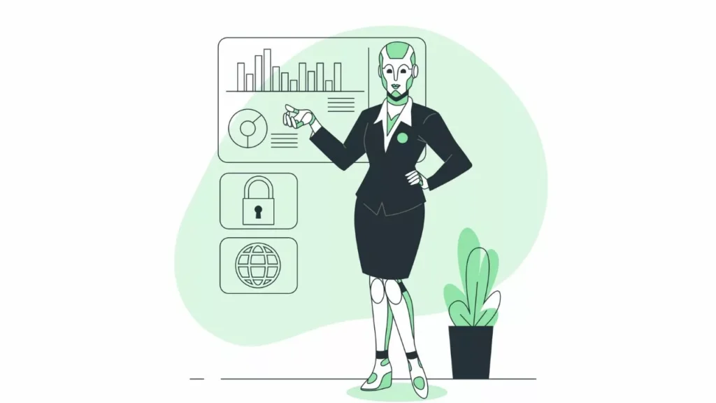 illustration of AI women explaining data
