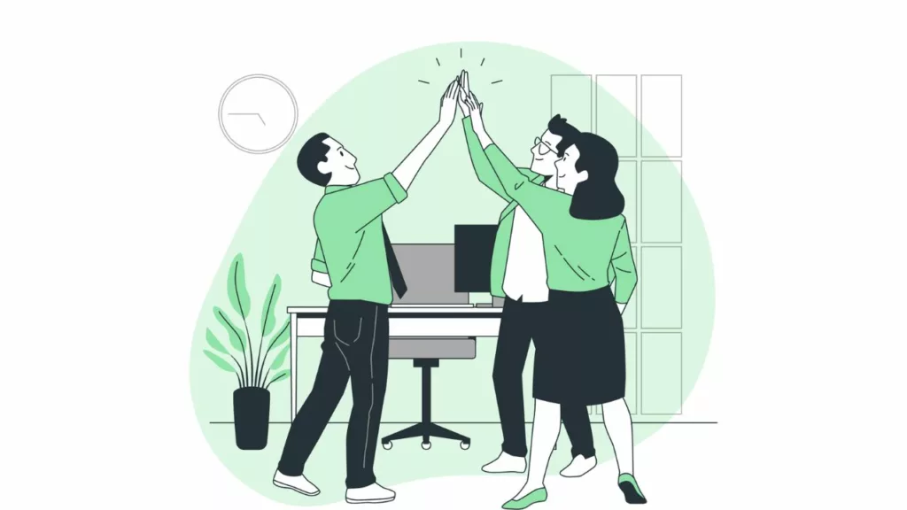 illustration of team of three people giving each other a high five