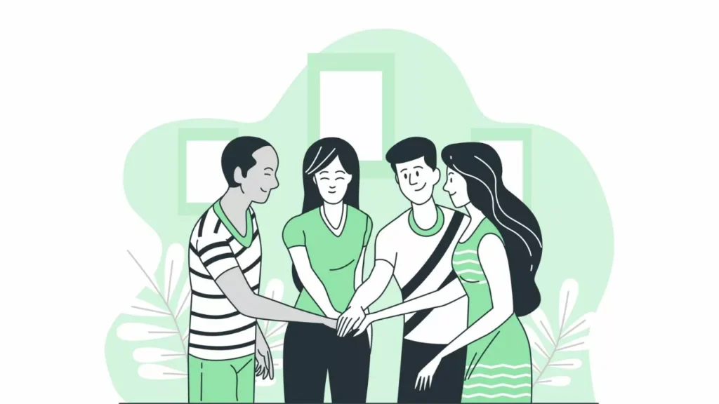 illustration of four people depicting a team