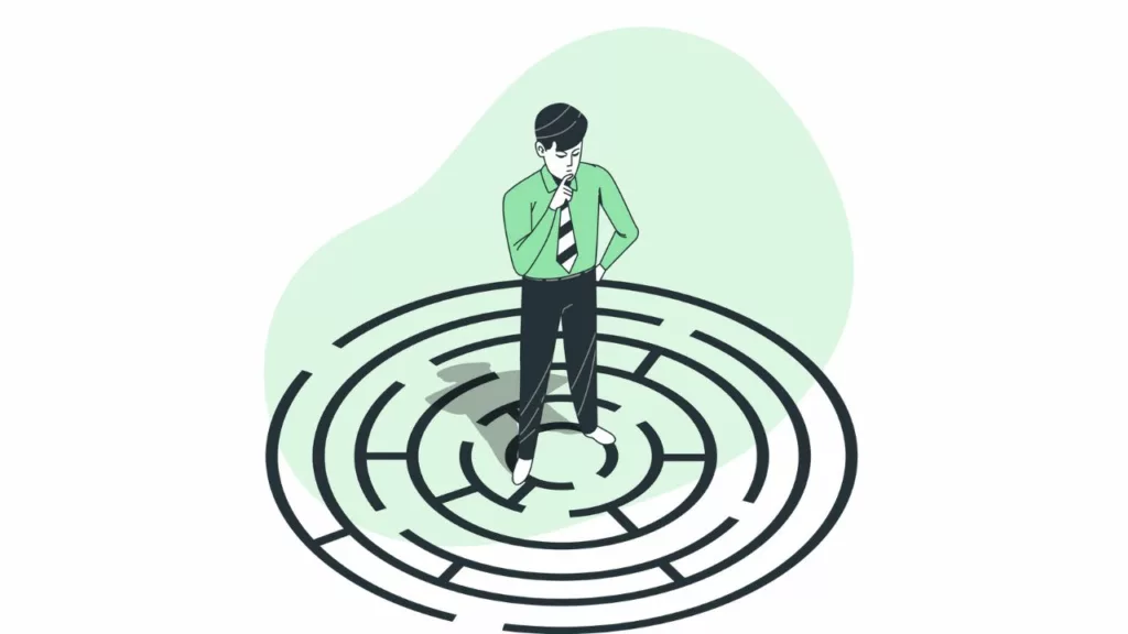 illustration of man standing in the middle of a maze