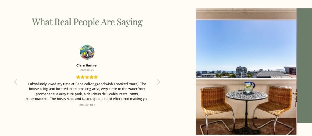 An example of guest reviews on capecoliving.com