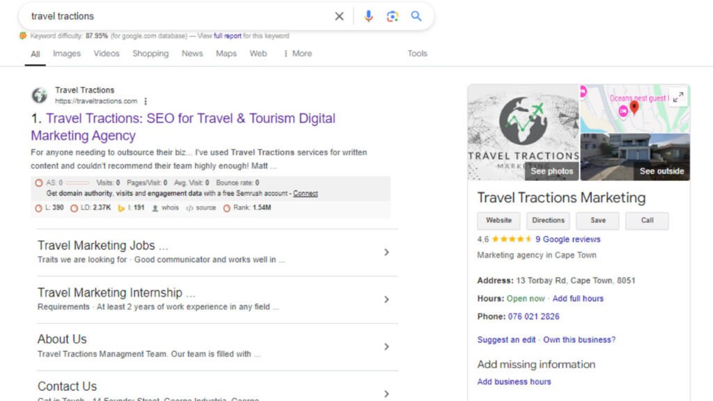 Travel Tractions business schema on Google