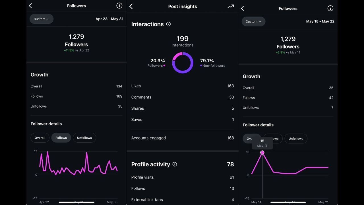 Social Media stats showing profile growth from influencer partnerships