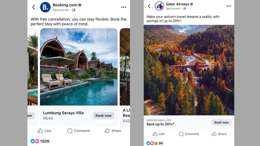 example o fbooking.coms carousel ad and qatars image ad