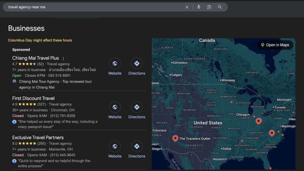example of google search ad for travel agency near me